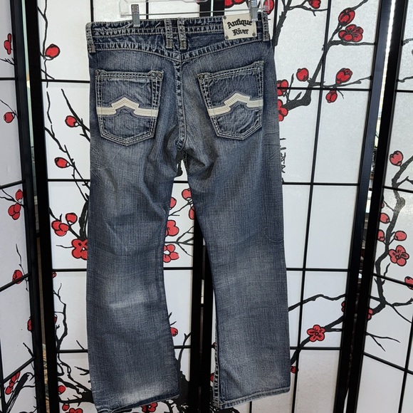 Antique Rivet 34x32 Mens Denim Blue Relaxed Jeans - Picture 9 of 15